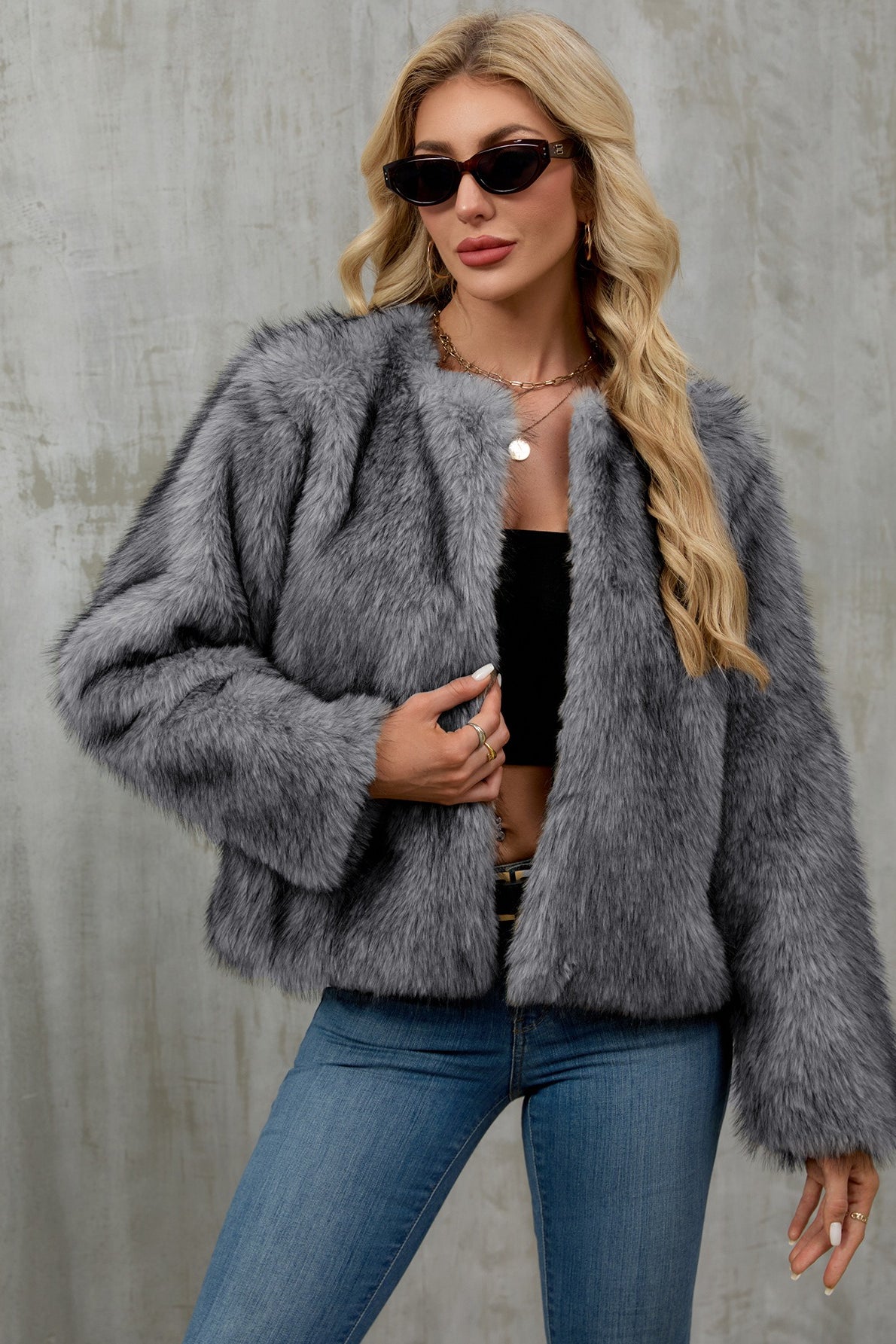 Cropped Faux Fur Zip Coat