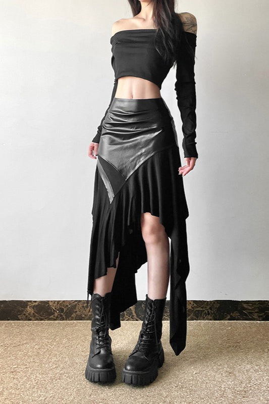 American Retro Ruffle Panel Bodycon Skirt