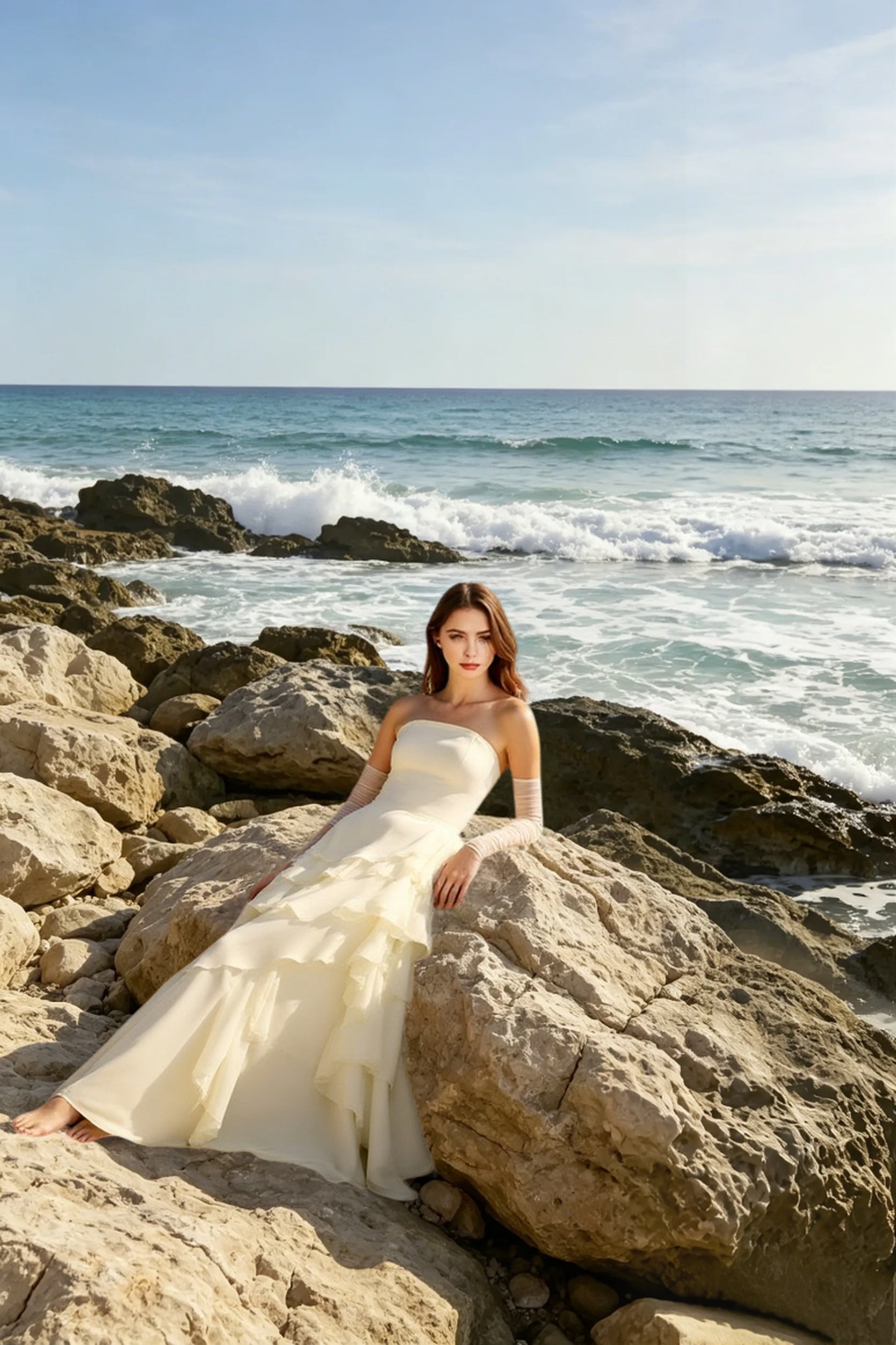 Chiffon Strapless Tiered Ruffle A-Line Maxi Prom Dress