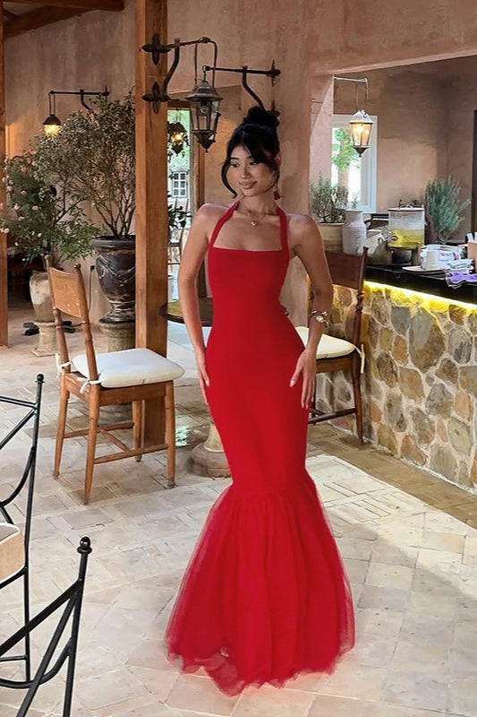 Halter Neck Mermaid Tulle Hem Formal Gown