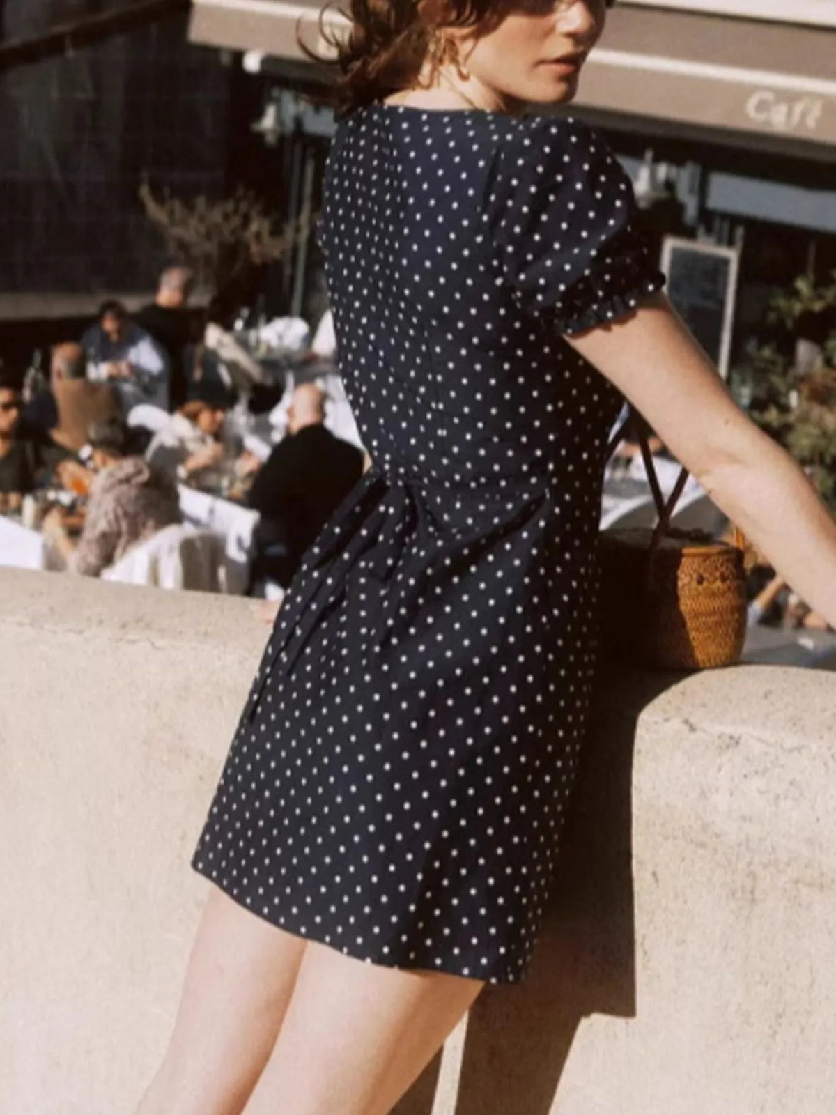 Polka Dot Lace Collar Puff Sleeve Button Front Mini Dress 4