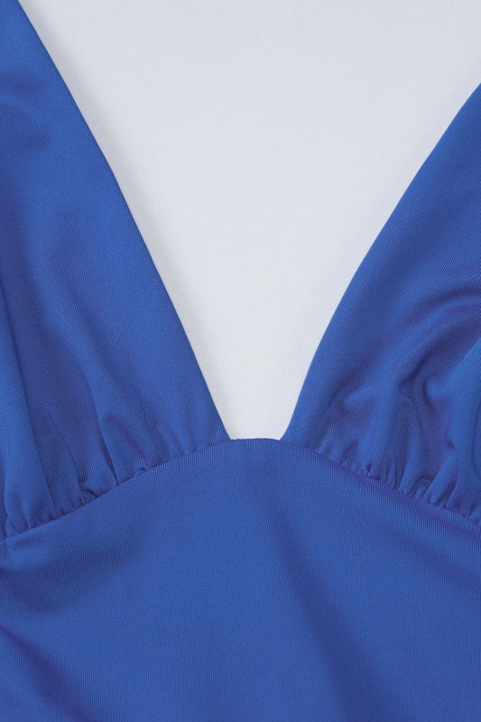 Halter Deep V-Neck Ruched Backless Bodycon Maxi Gown