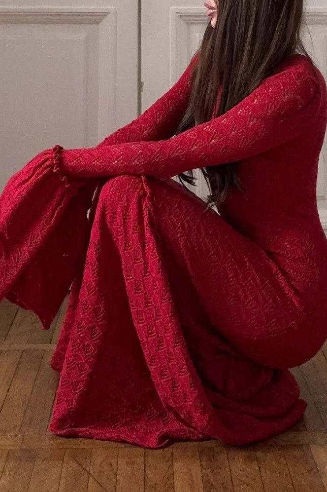 Ruffled Edition Panel Knit Maxi Sweater Dress