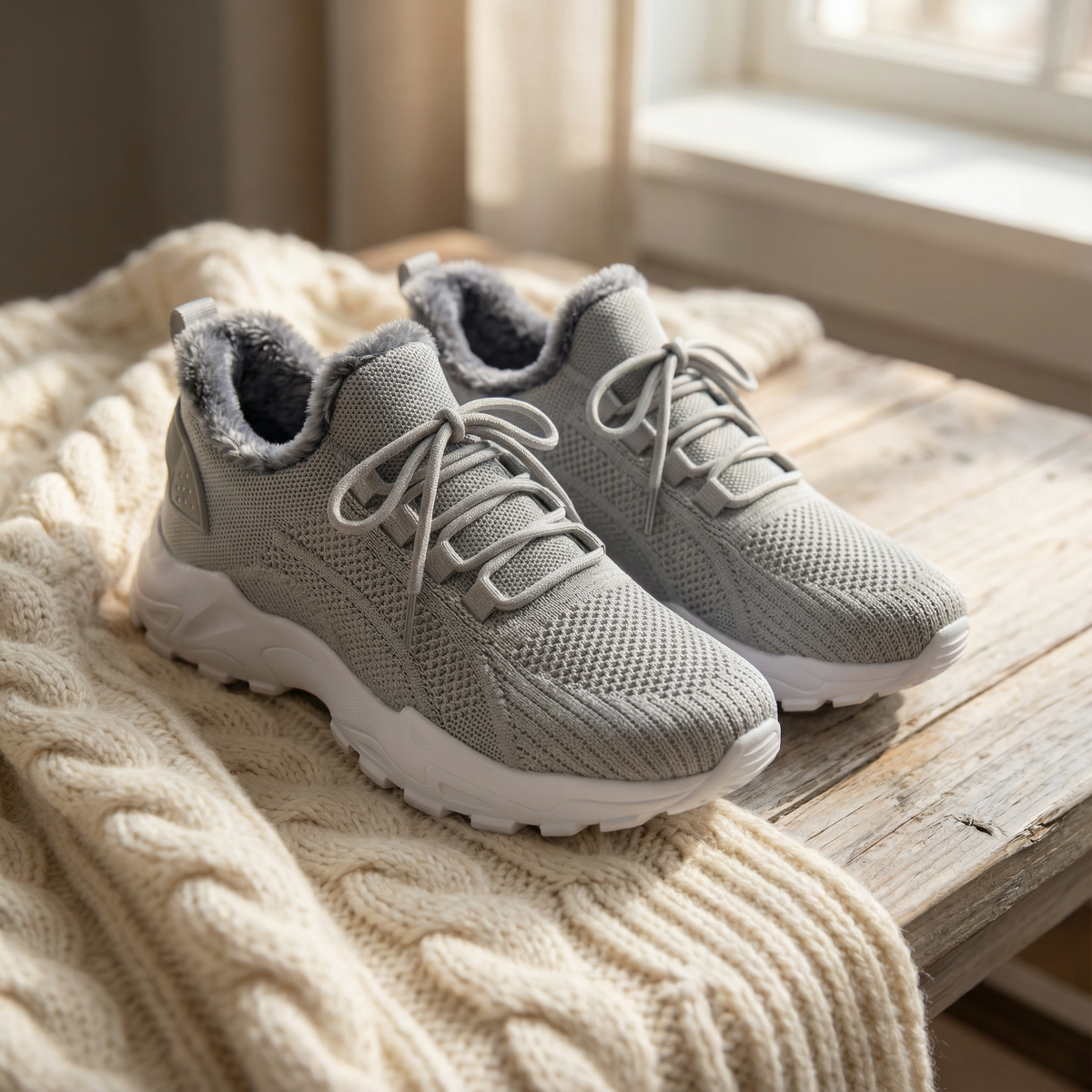 Lace Up Fleece Lined Chunky Sneakers