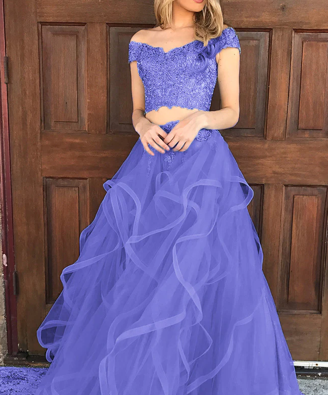 Crop Top Two Piece Prom Dress For Teens Graduation Formal Gown