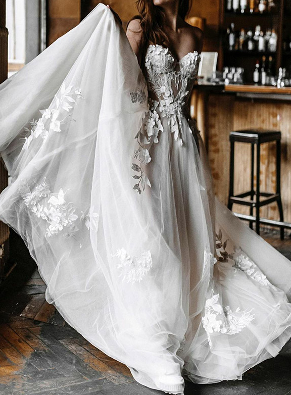 Embroidered Lace Bandeau Wedding Dress Maxi Dress