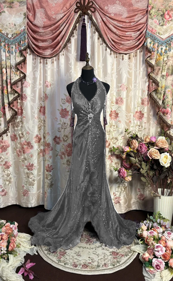 Grape Halter Prom Dresses Long Evening Party Dress fg7348