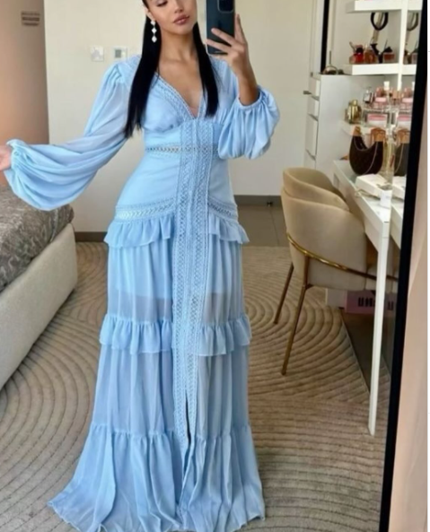 Blue Chiffon Long Prom Dresses Sexy Evening Dress fg7574