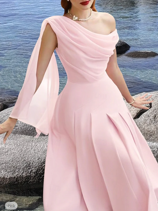 A-Line Cocktail Dresses Elegant Dress Wedding Guest Tea Length Sleeveless Cowl Neck Chiffon Prom Party Dress    fg7773