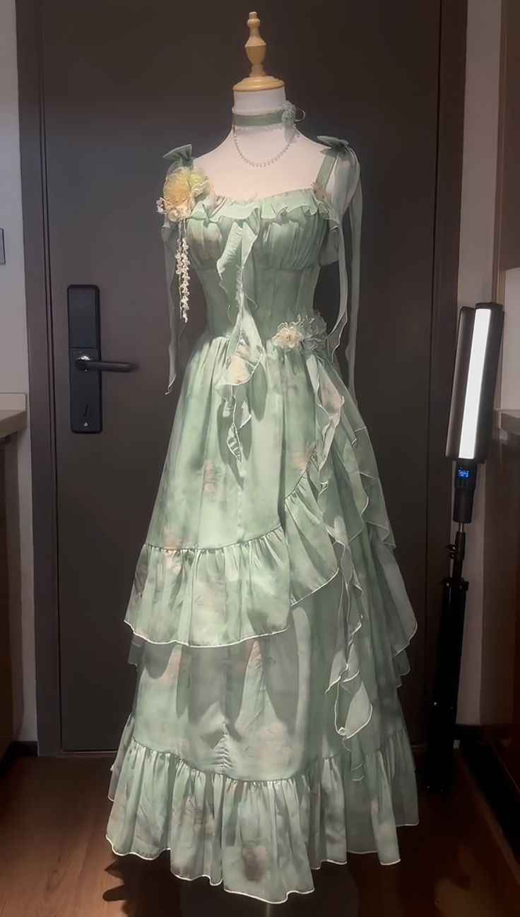 Bow Straps Green Prom Dress Cute Evening Dress Birthday Outfit