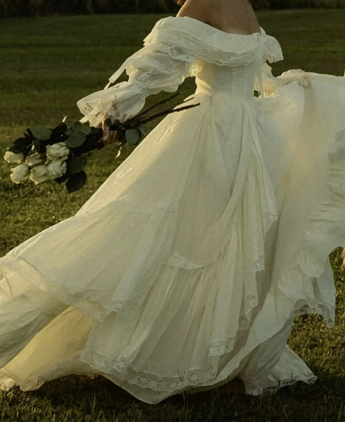 Off The Shoulder Ivory Wedding Dress With Long Sleeves Simple Bride Dress