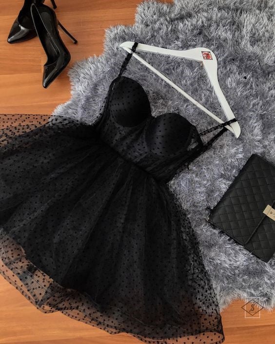 Black polka dot Tulle strapless corset short dress homecoming dresses