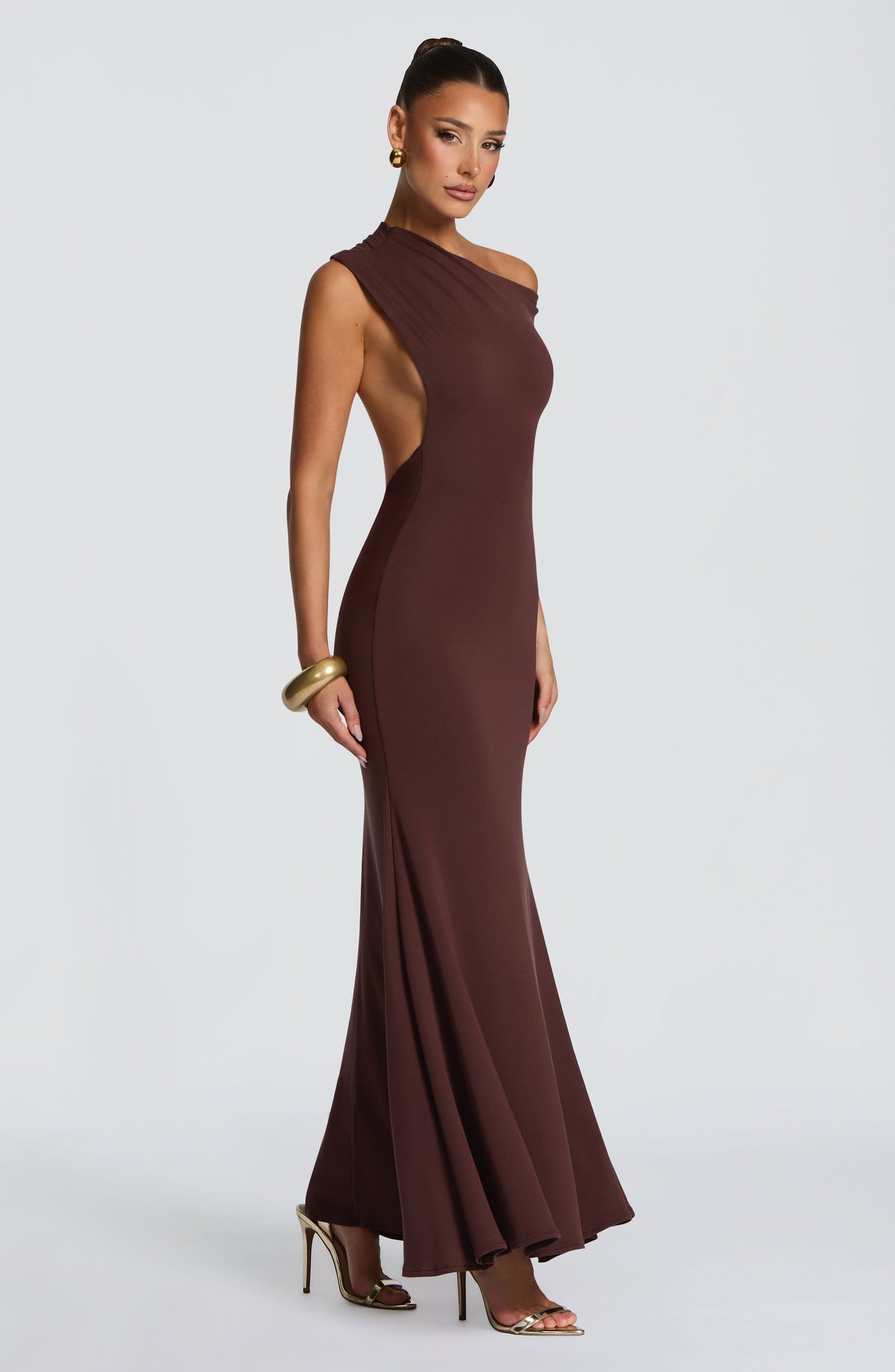 Asymmetric One Shoulder Open Side Backless Mermaid Maxi Dress