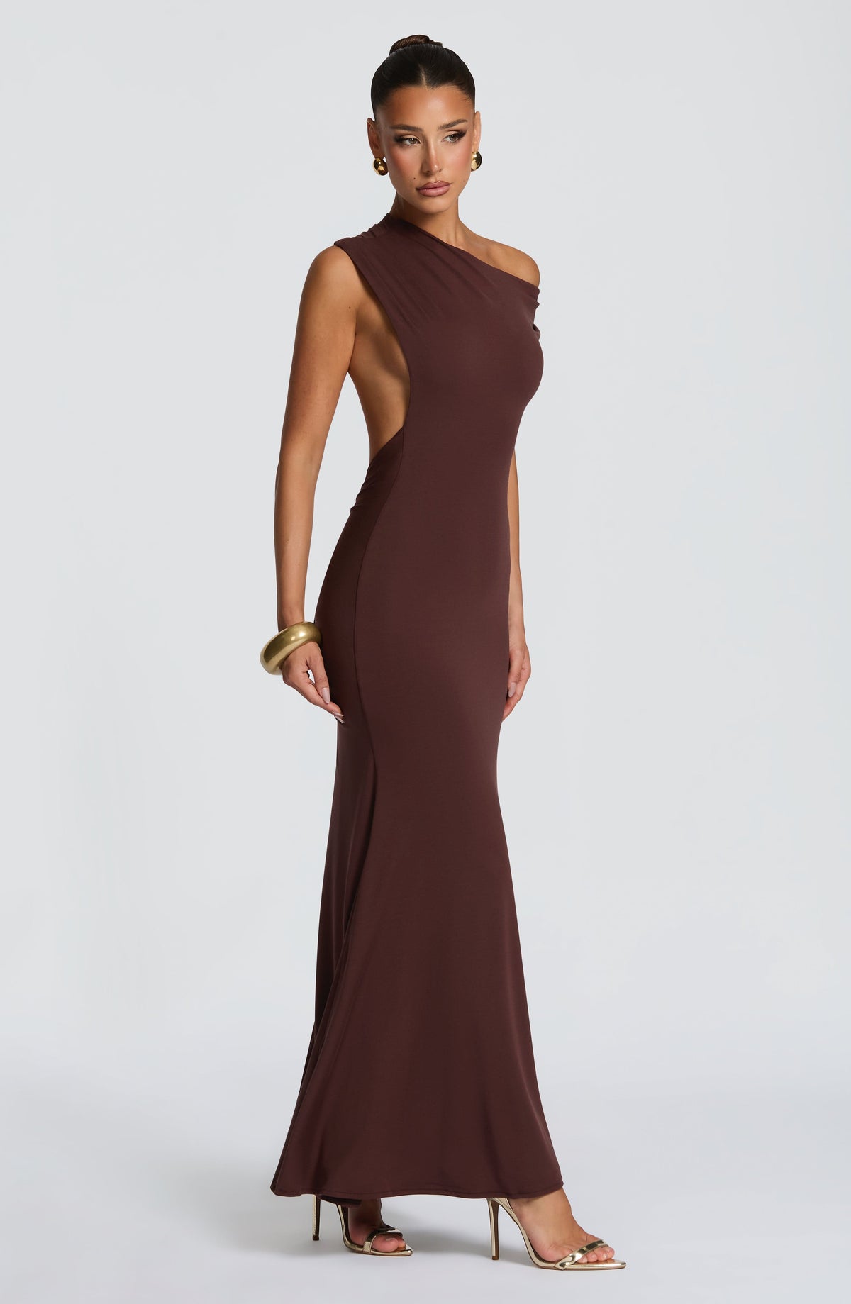 Asymmetric One Shoulder Open Side Backless Mermaid Maxi Dress 4