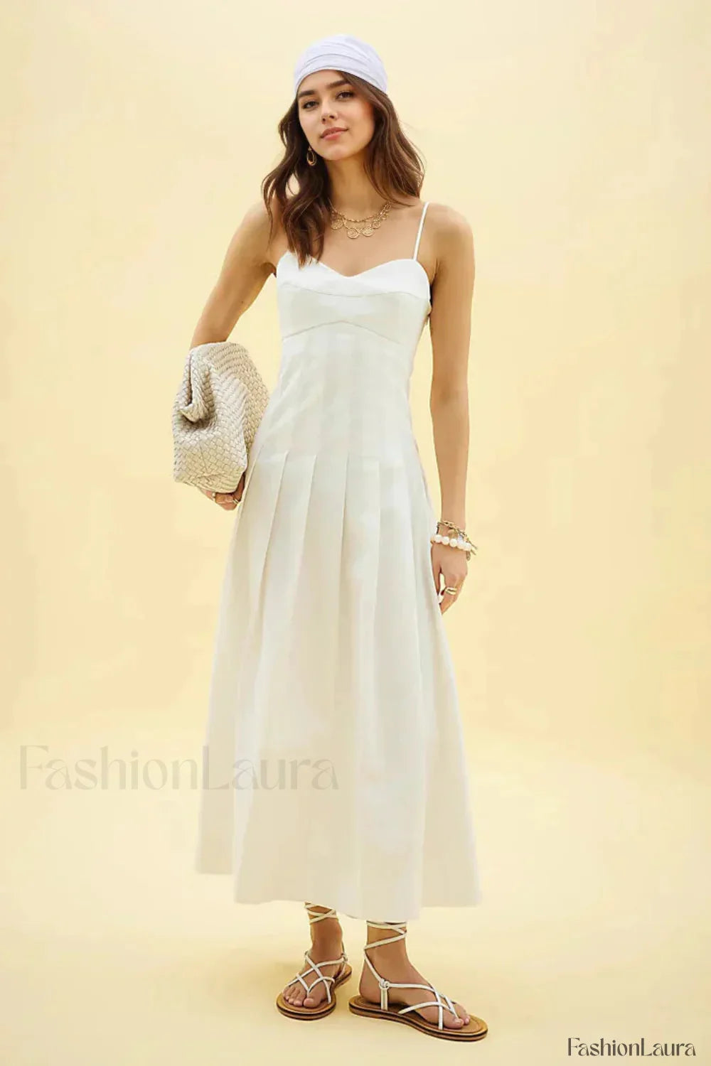 Fishbone Tube Top Sleeveless Waist Flared Maxi Dress