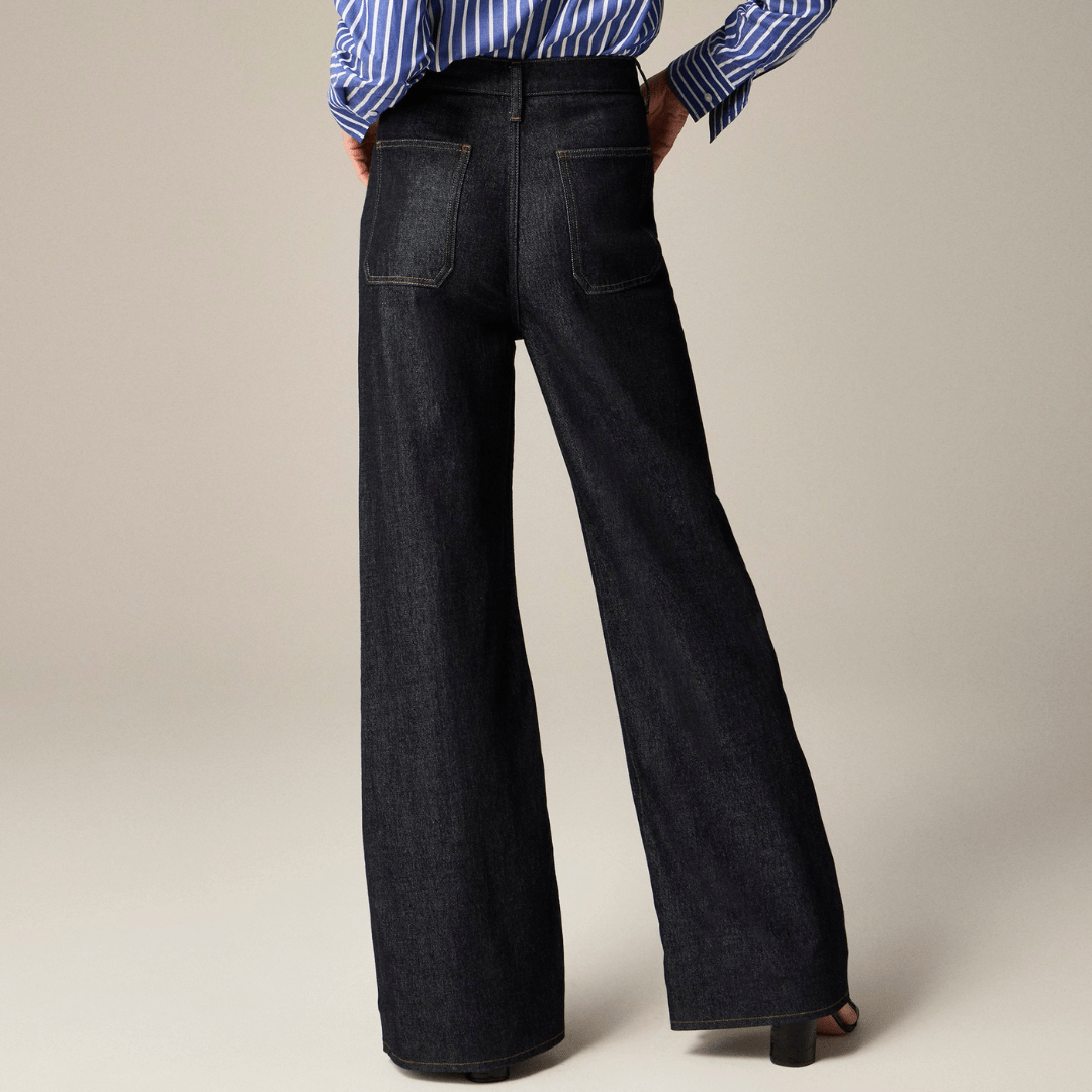 High Waist Patch Pocket Wide Leg Jeans