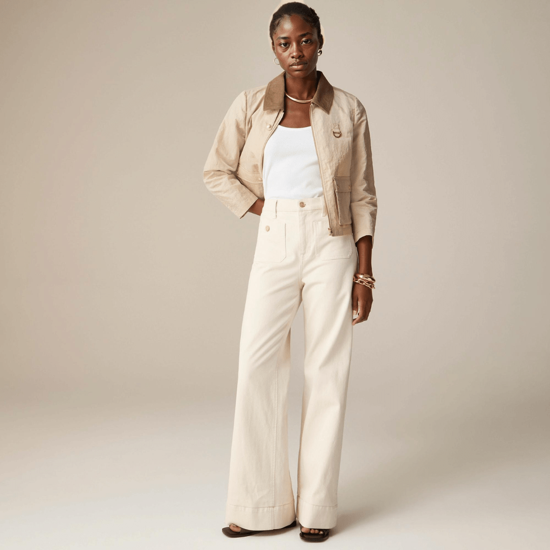 High Waist Patch Pocket Wide Leg Jeans