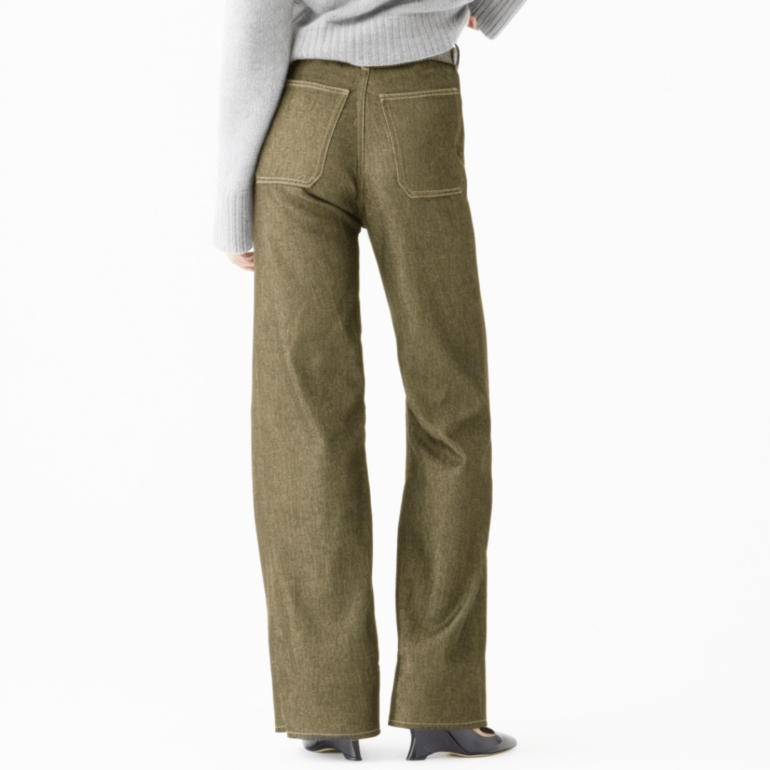 High Waist Patch Pocket Wide Leg Jeans