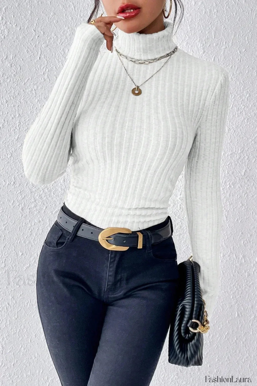 Fitted Long Sleeve Mock Neck Sweater