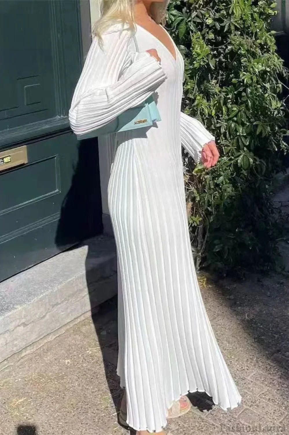 Flare Sleeve V-Neck Sweater Dress