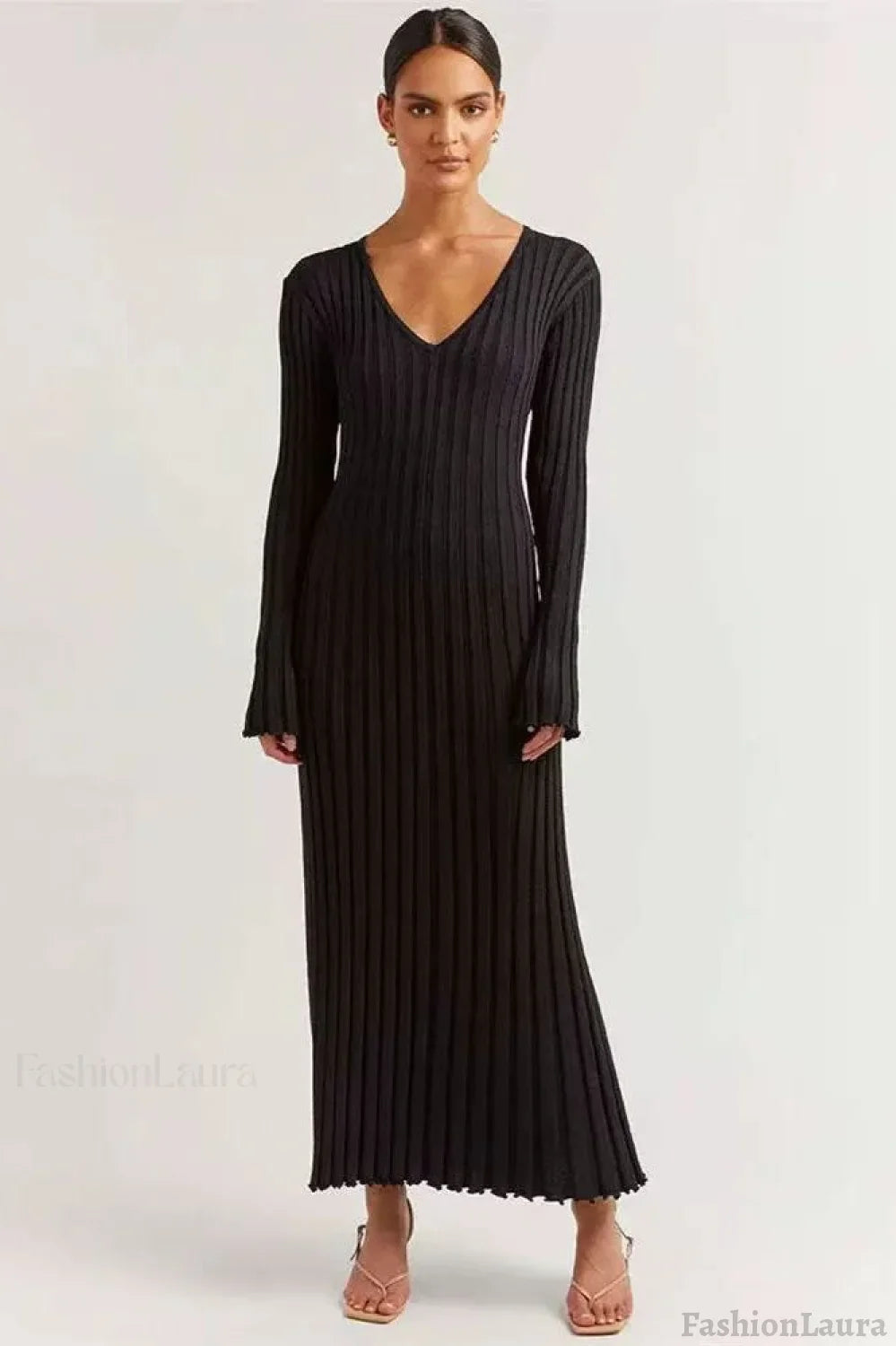 Flare Sleeve V-Neck Sweater Dress