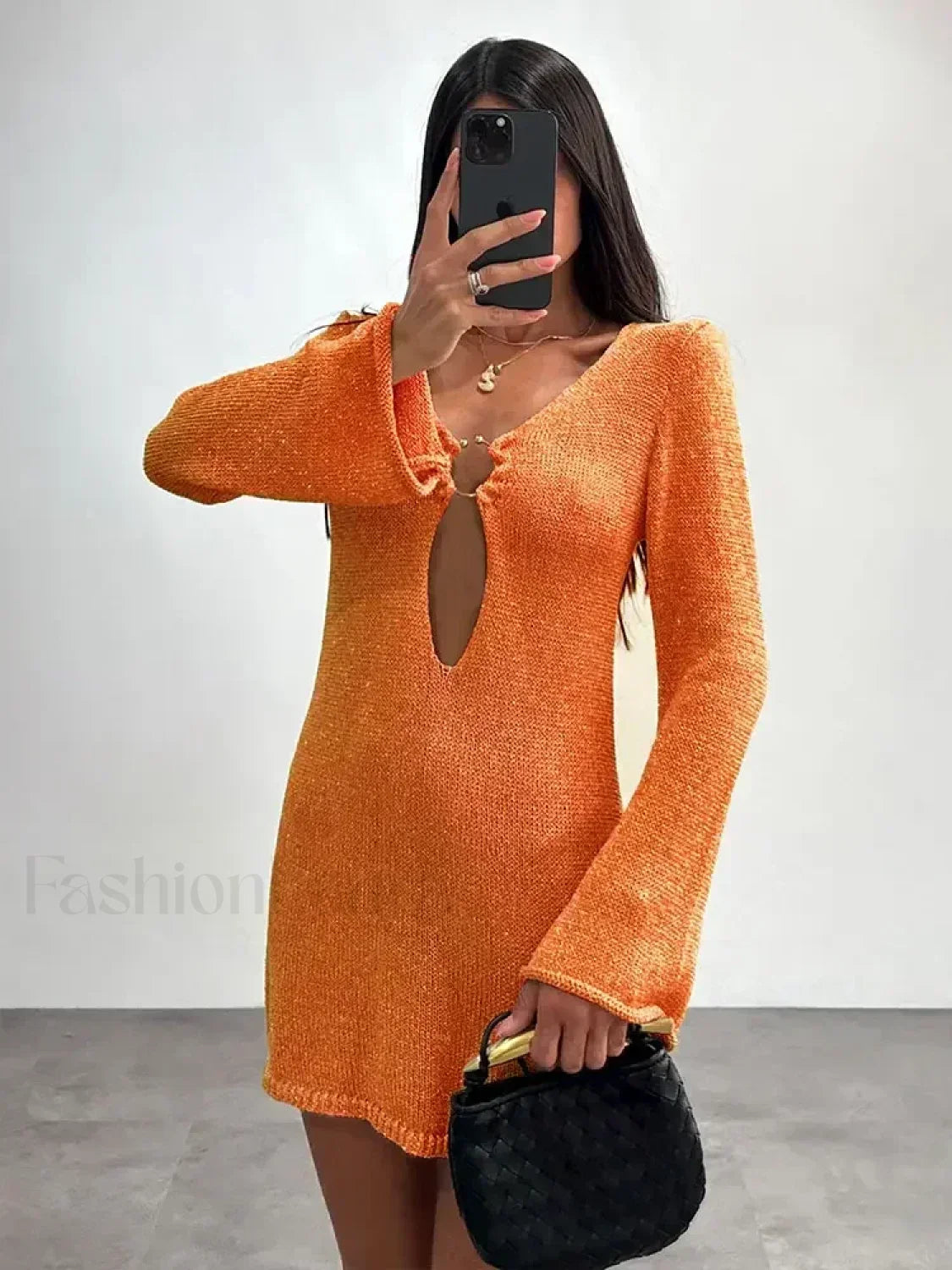 Flared Sleeve Knit Mini Cover Up