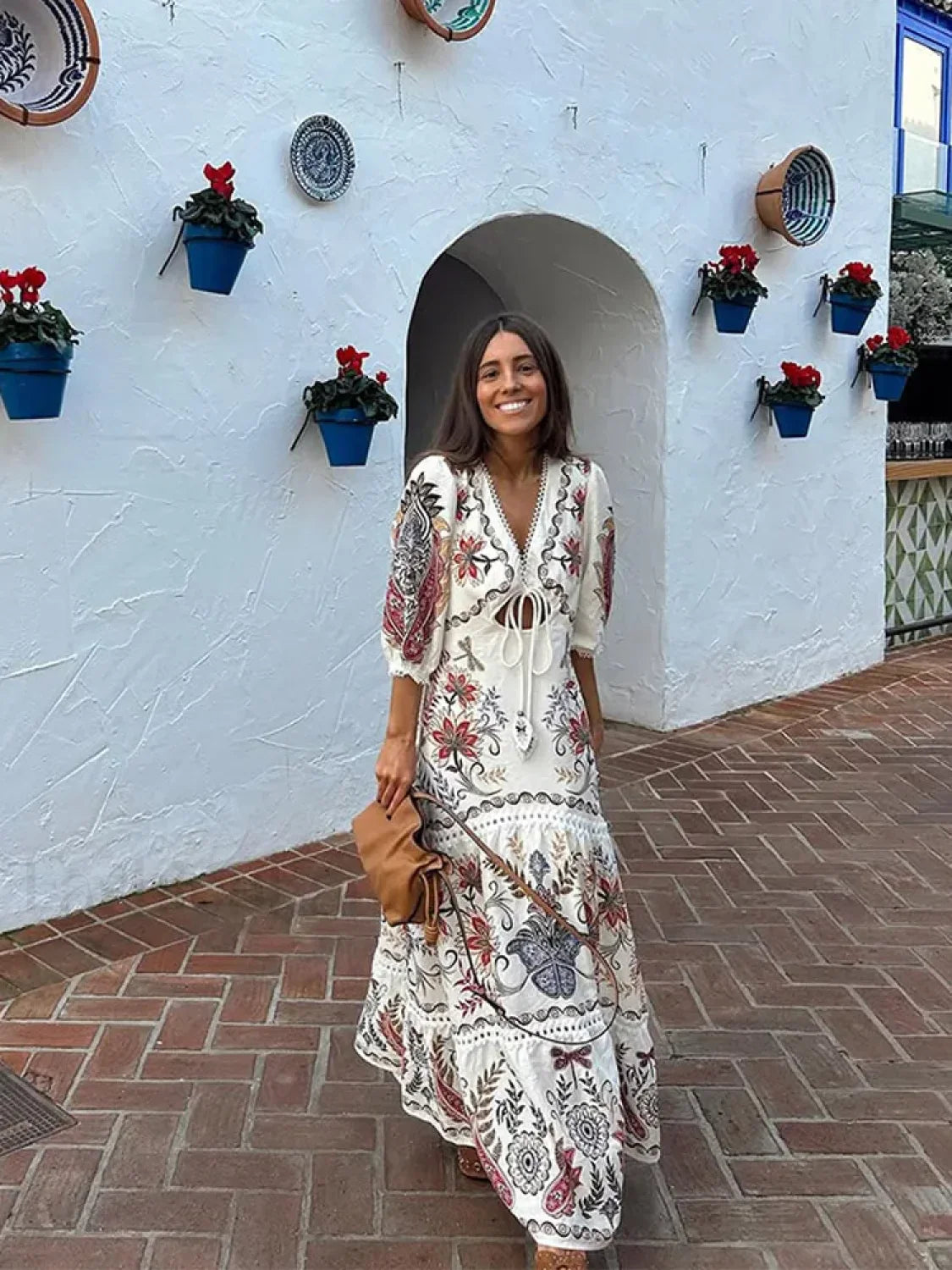 Flax Lantern-Sleeve Boho Dress