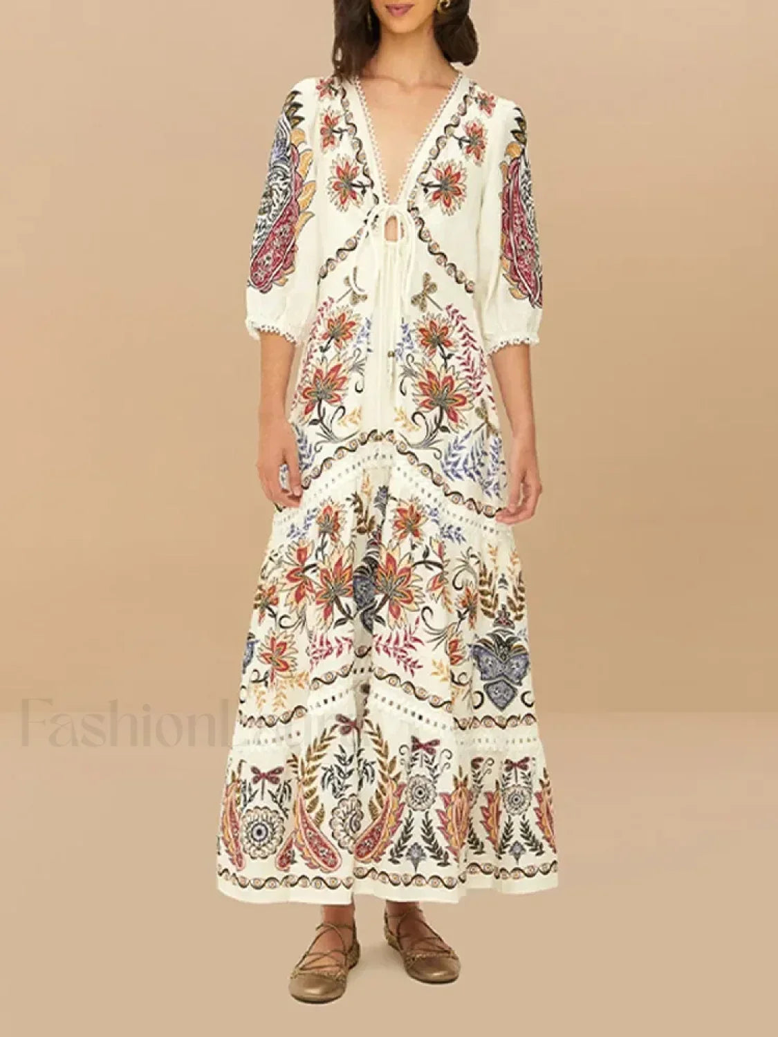 Flax Lantern-Sleeve Boho Dress