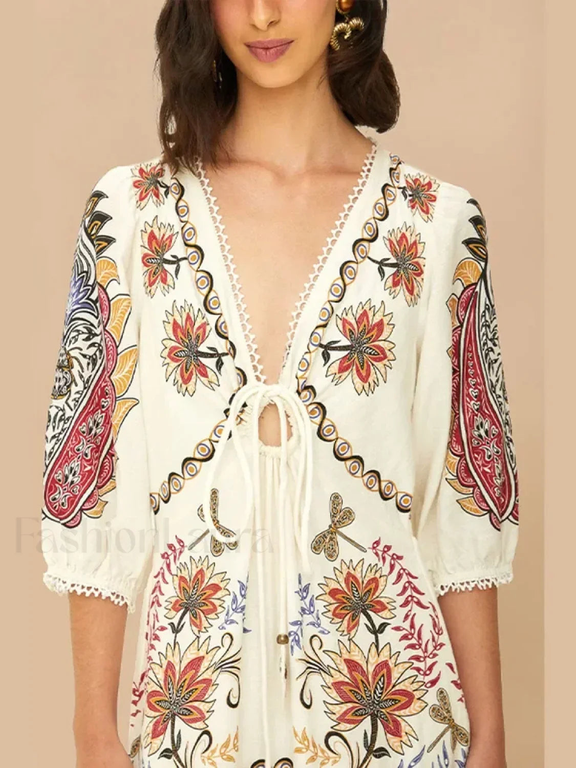 Flax Lantern-Sleeve Boho Dress