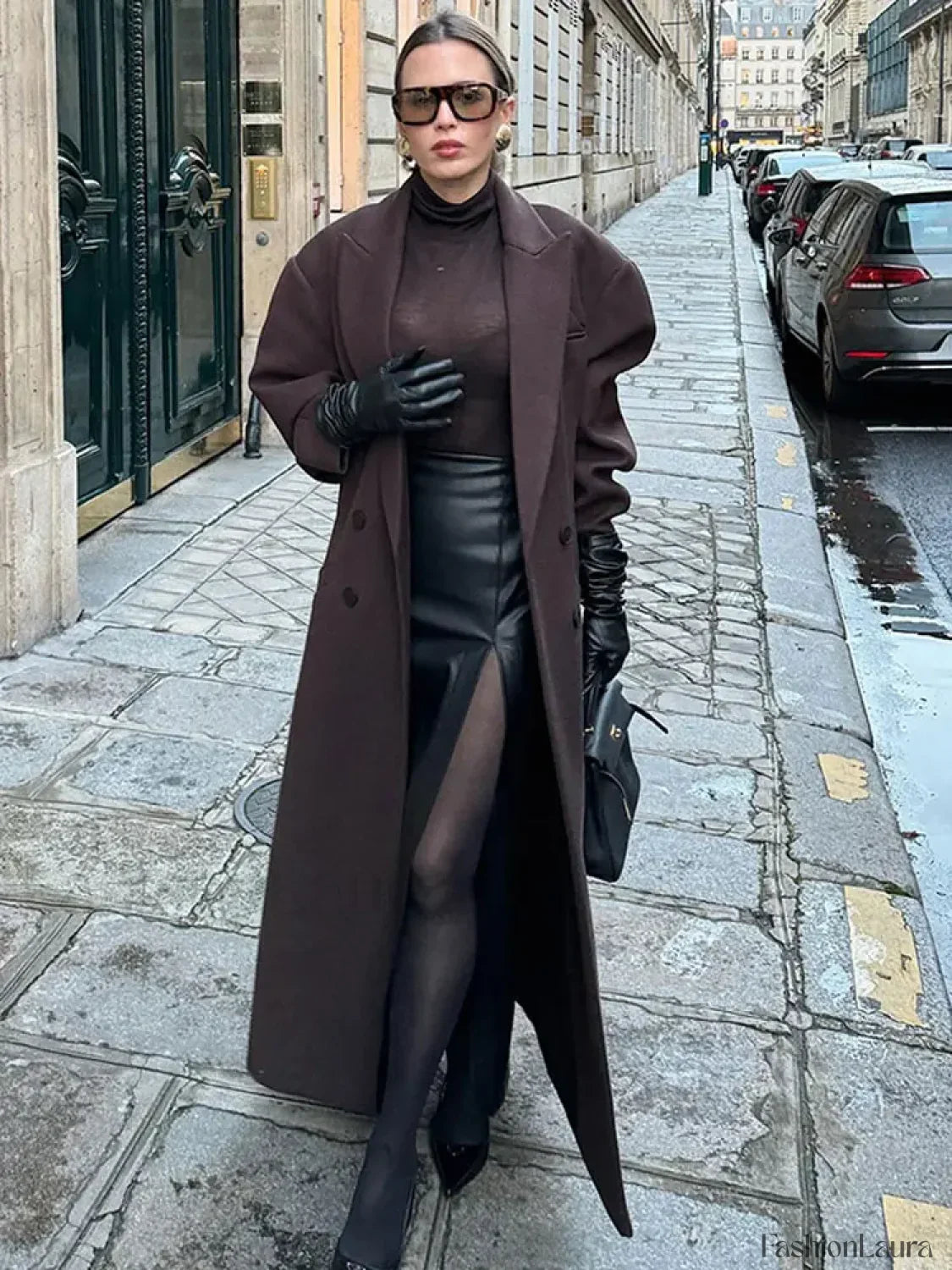 Flip Collar Double Breasted Pocket Woolen Coat Fashion Long Sleeved Overcoats