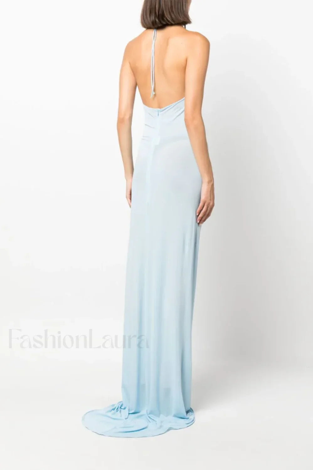 Floral Appliqu茅 Halter Charming Neck Maxi Dress