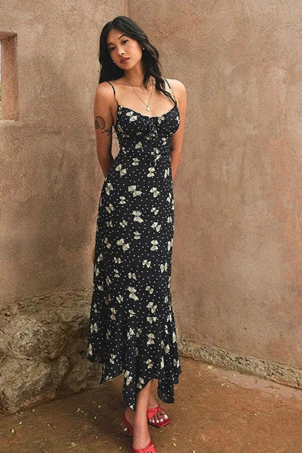 Floral Backless Strappy Maxi Dress French Maxi Dress