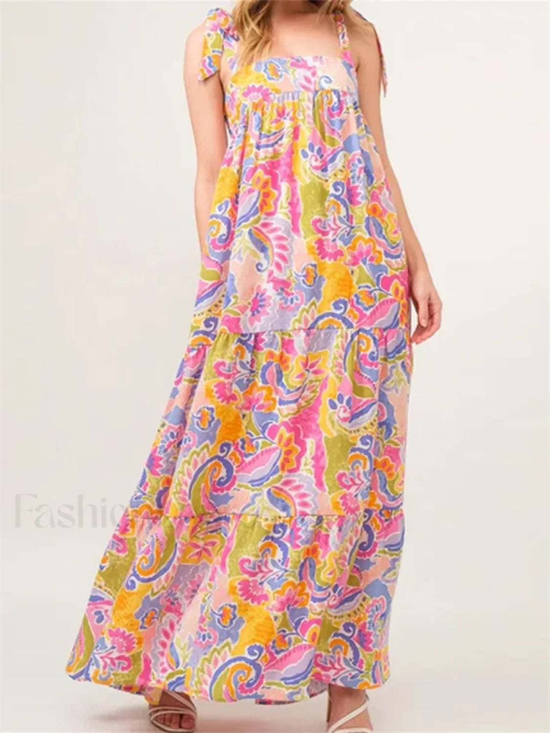 Floral Backless Tie Strap Maxi Dress