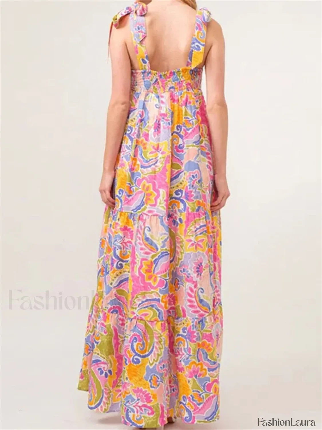 Floral Backless Tie Strap Maxi Dress