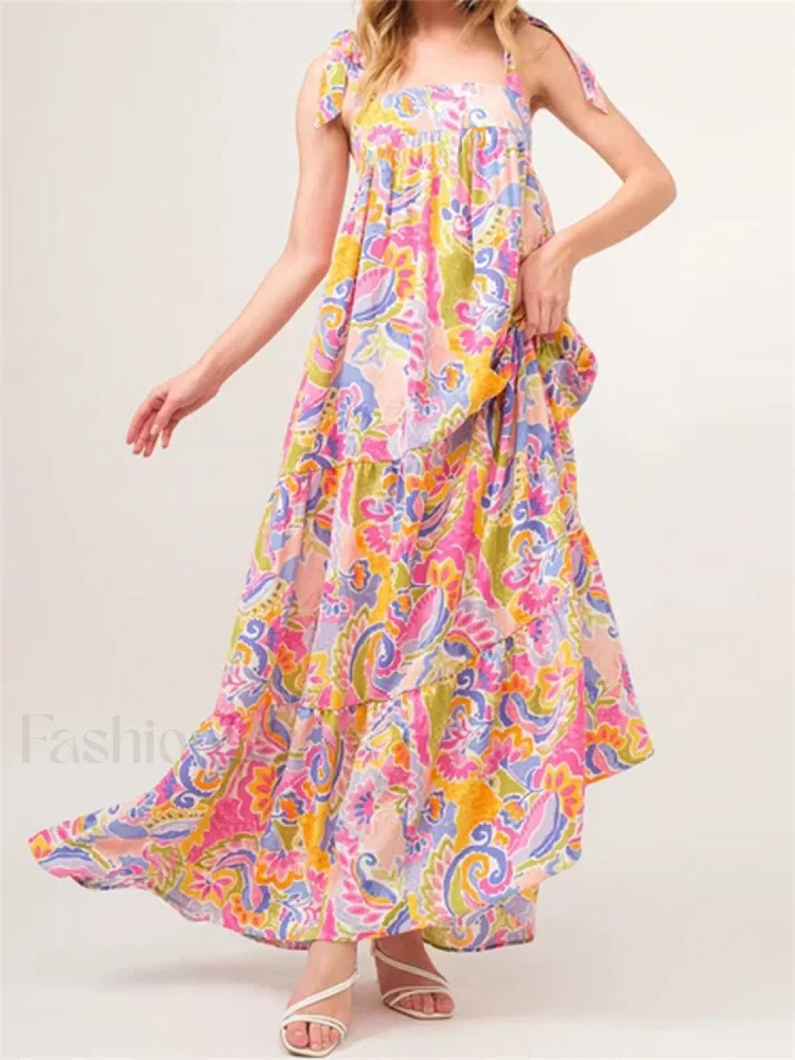 Floral Backless Tie Strap Maxi Dress