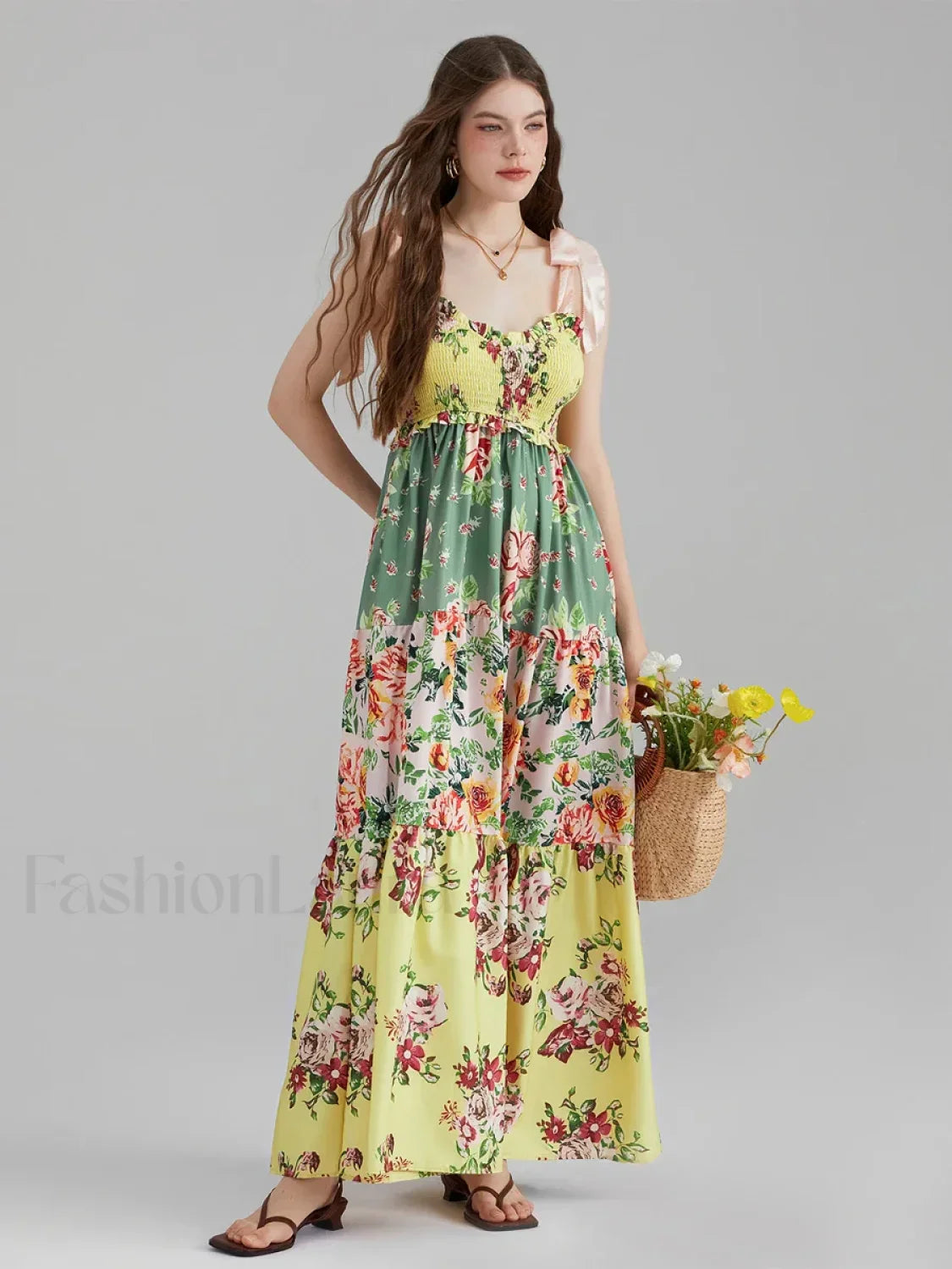 Floral Cami Straps Boho Dress green / S