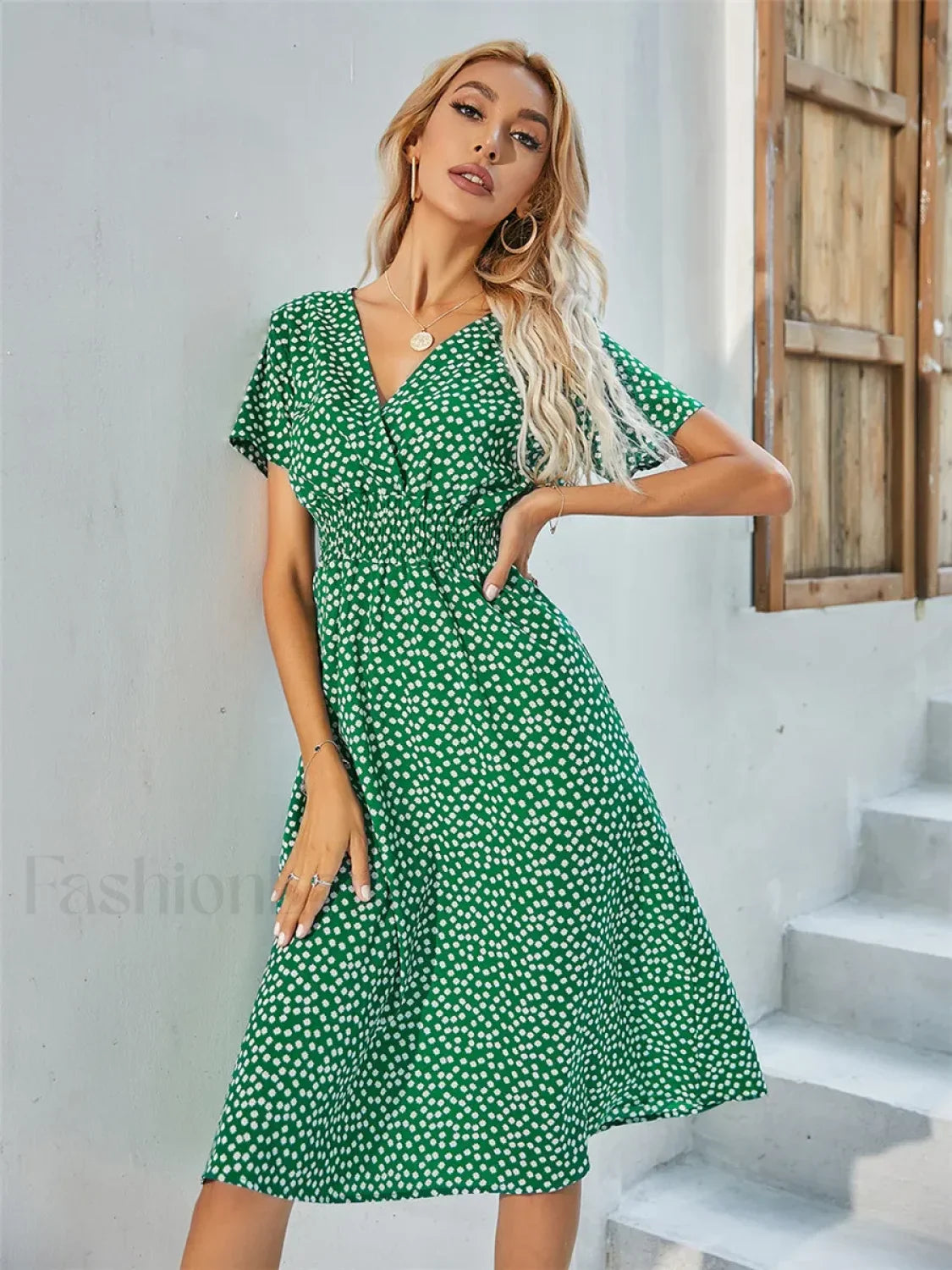 Floral Chic Summer Short Sleeve Fashionable Midi Dress