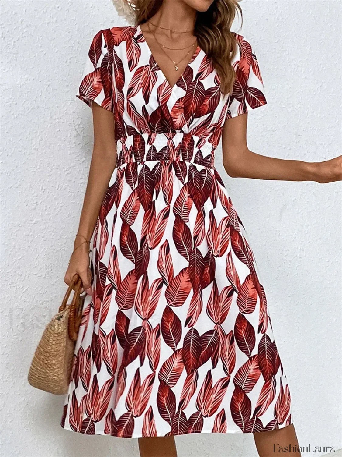 Floral Chic Summer Short Sleeve Fashionable Midi Dress
