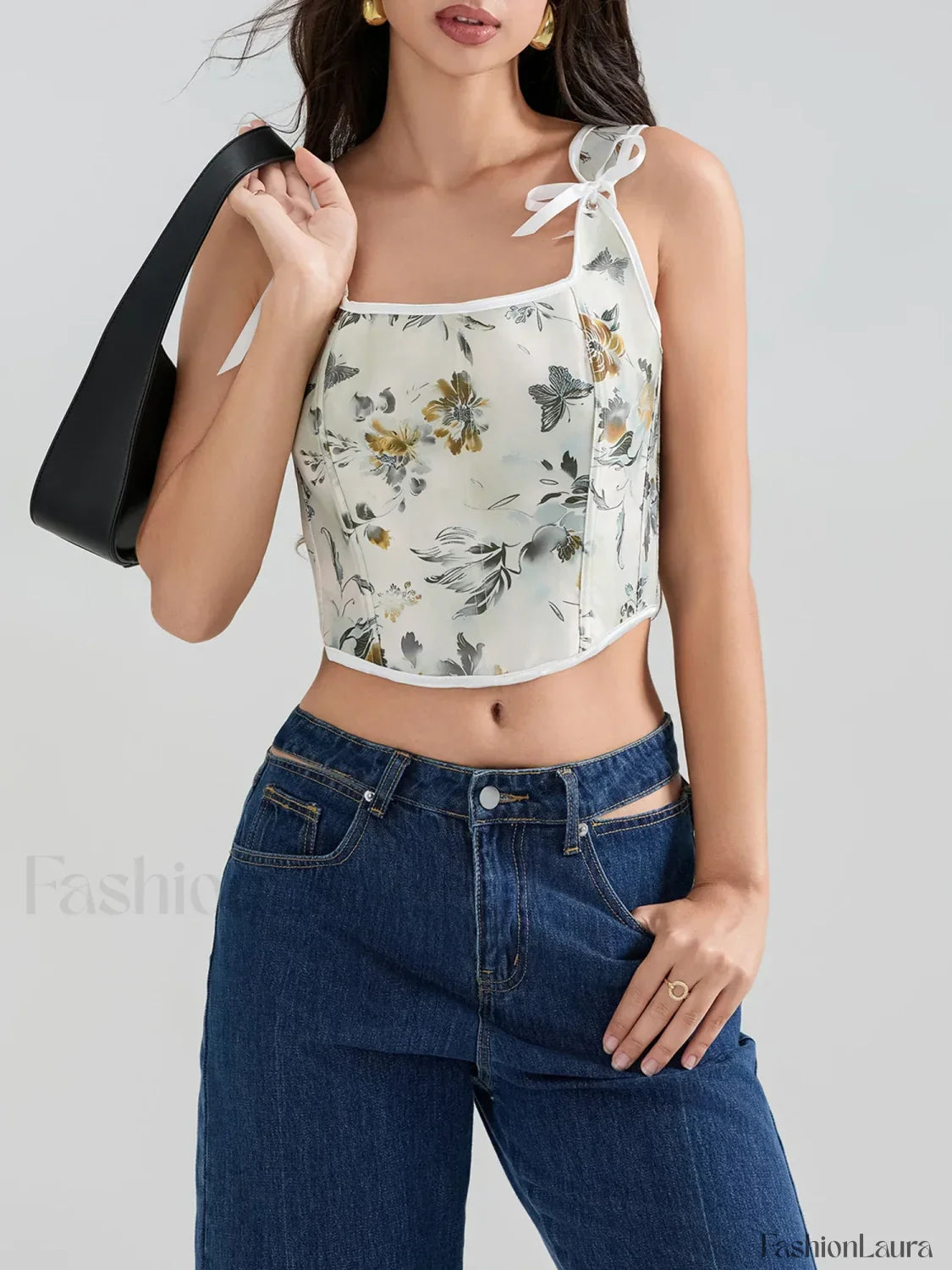 Floral Corset Square-Neck Crop Top