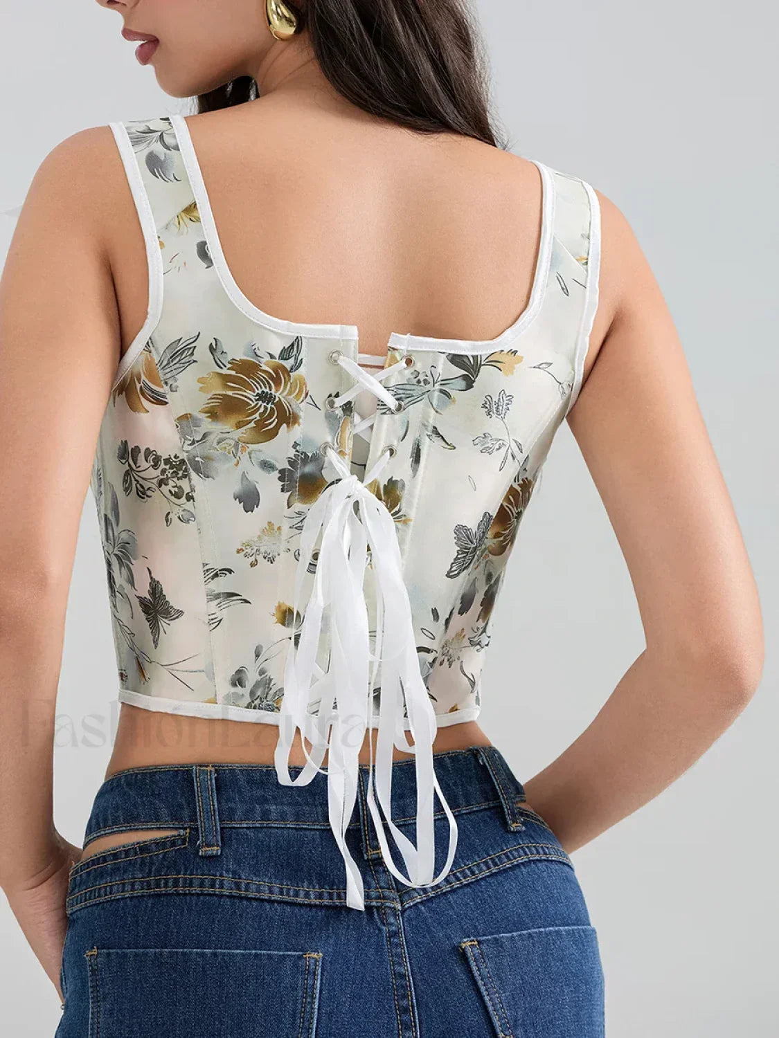 Floral Corset Square-Neck Crop Top