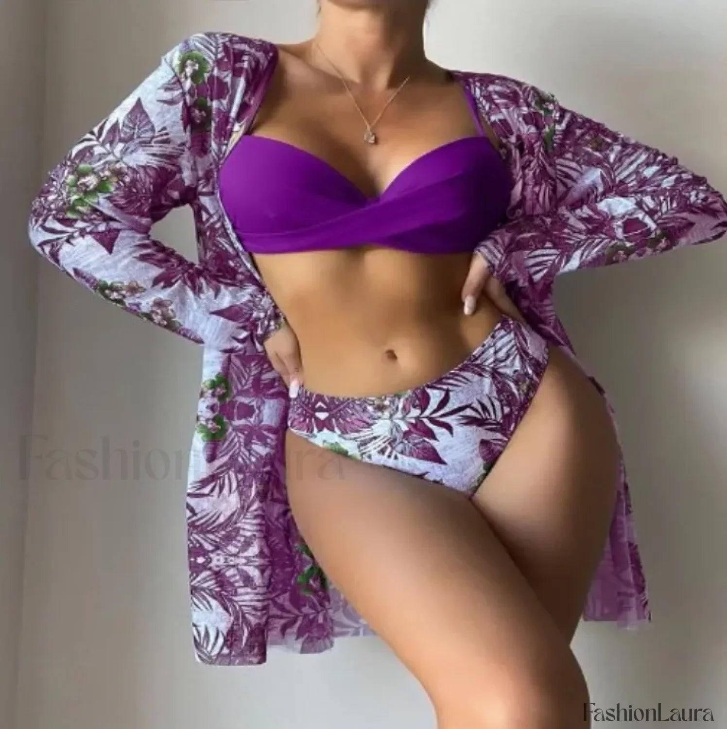 Floral Cover-Up Bikini Three Piece Set