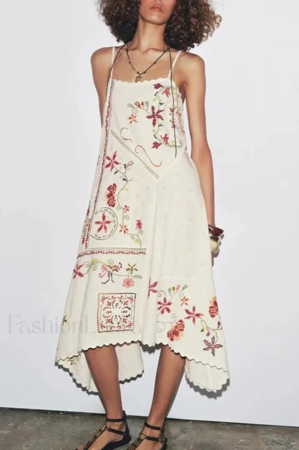 Floral Embroidered Asymmetric Boho Dress
