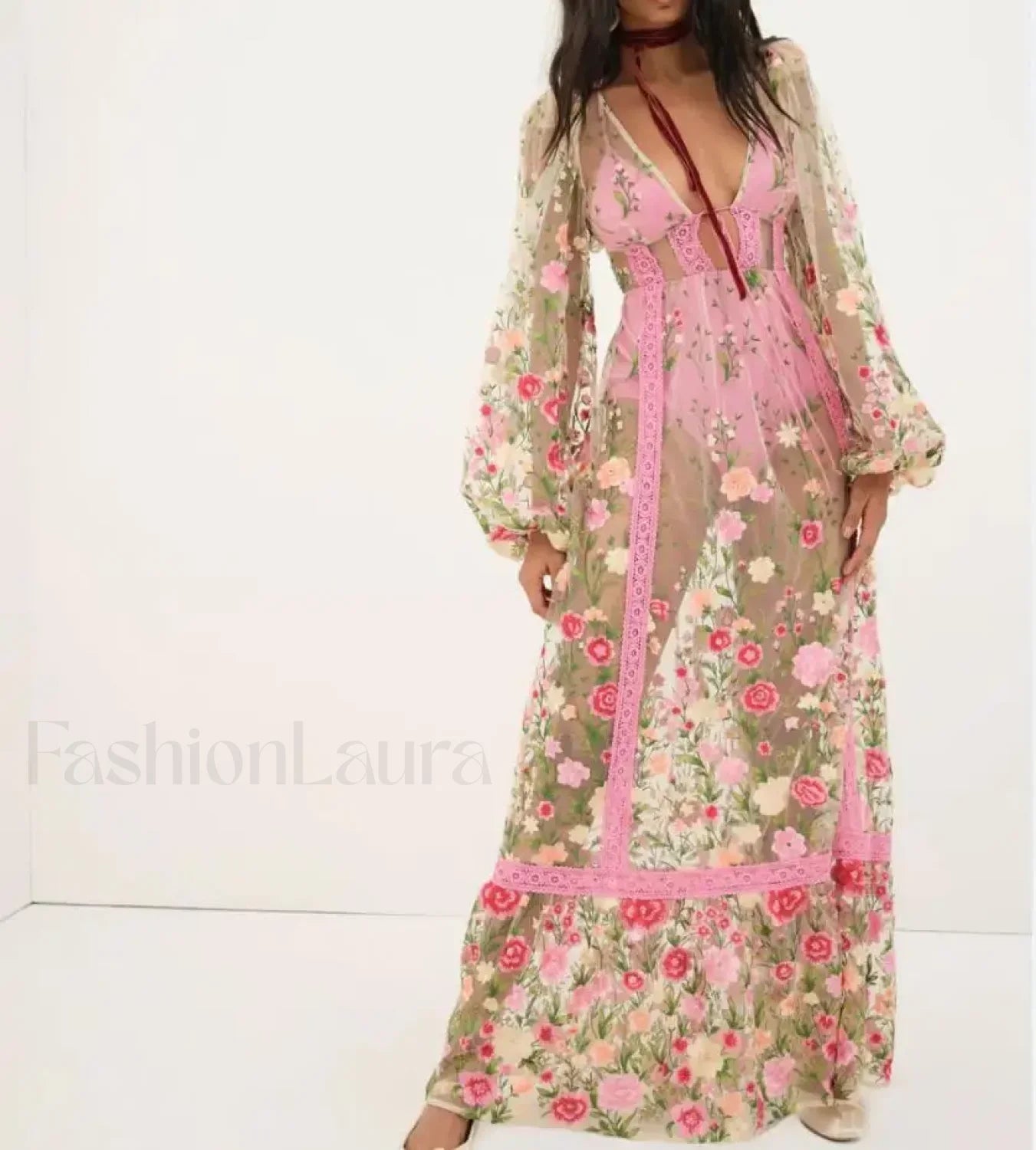 Floral Embroidery Mesh Beach Cover Up