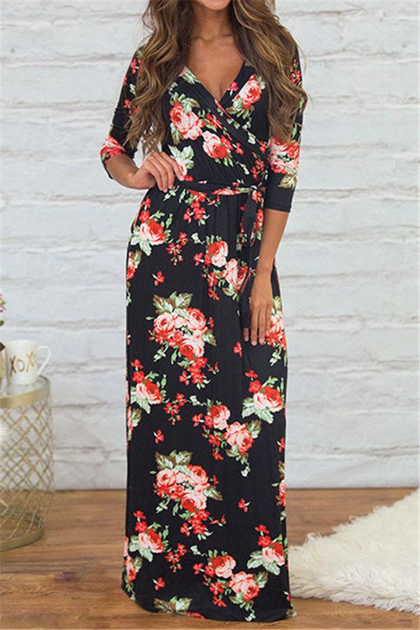 Floral Half Sleeve Maxi Dress