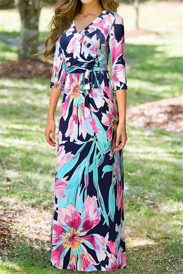Floral Half Sleeve Maxi Dress