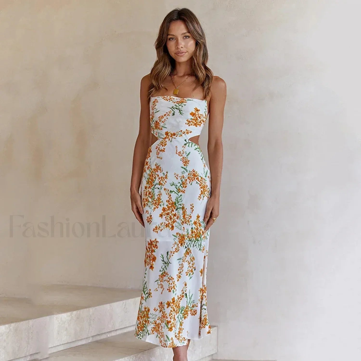 Floral Hollow-Out Midi Dress