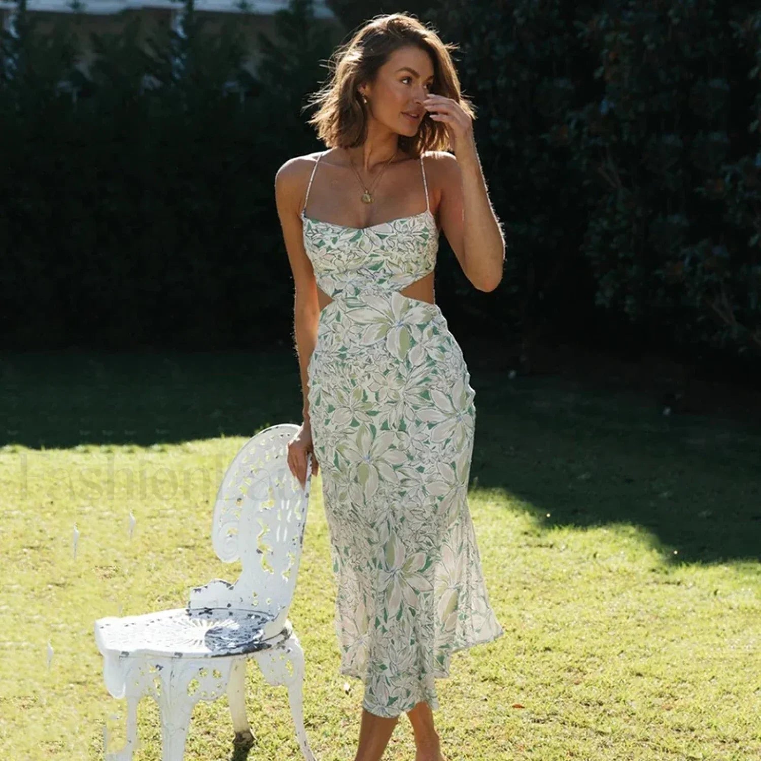 Floral Hollow-Out Midi Dress
