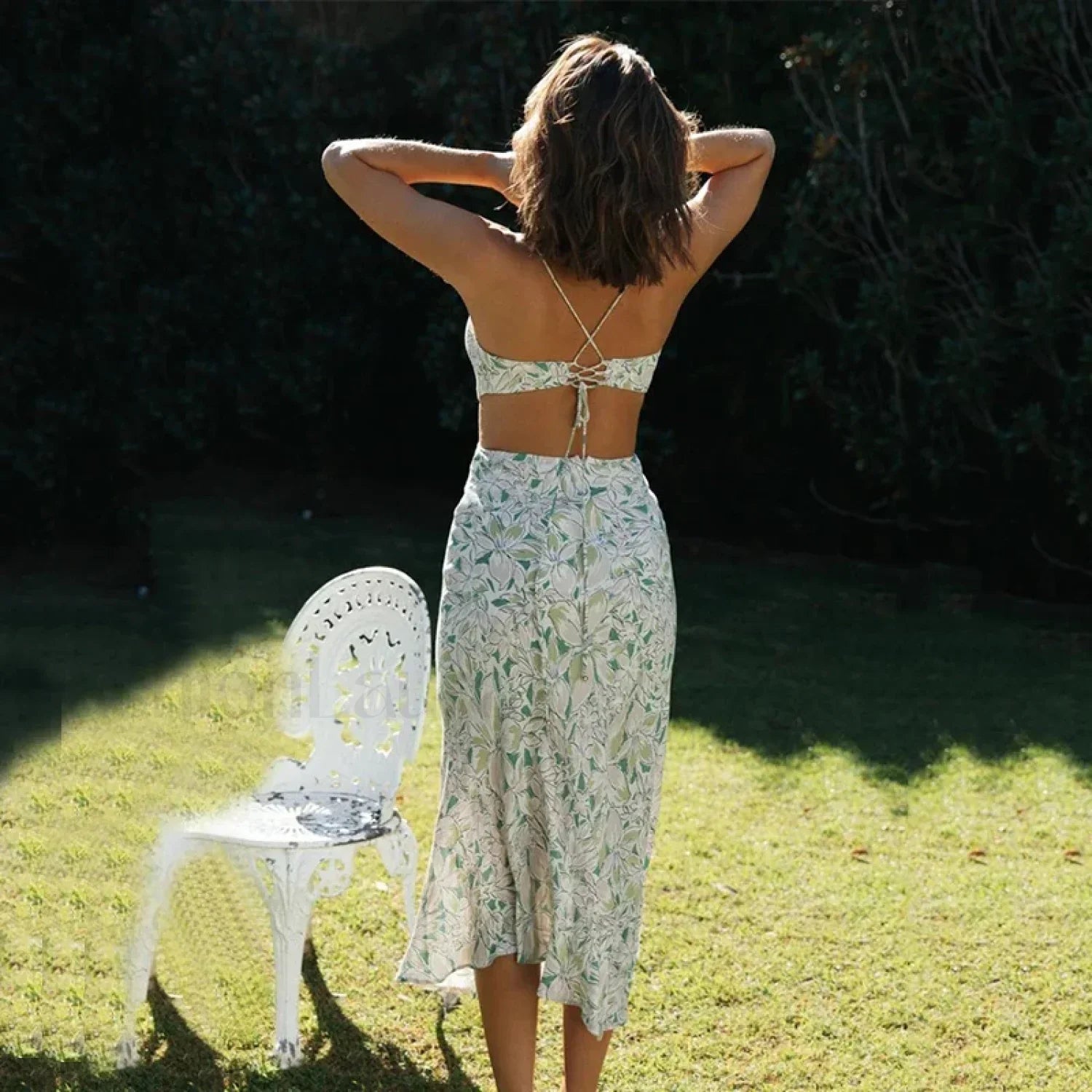 Floral Hollow-Out Midi Dress