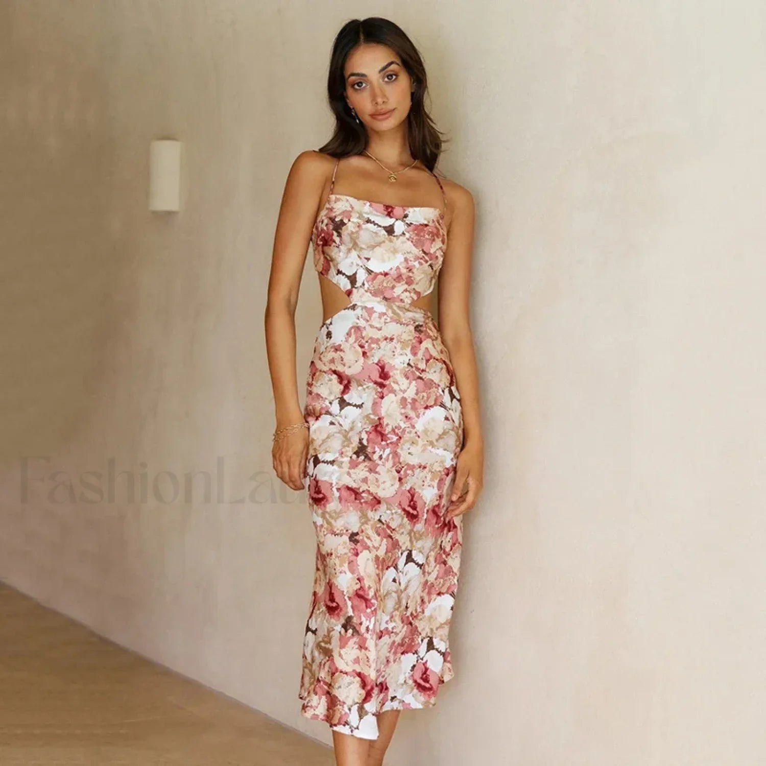 Floral Hollow-Out Midi Dress