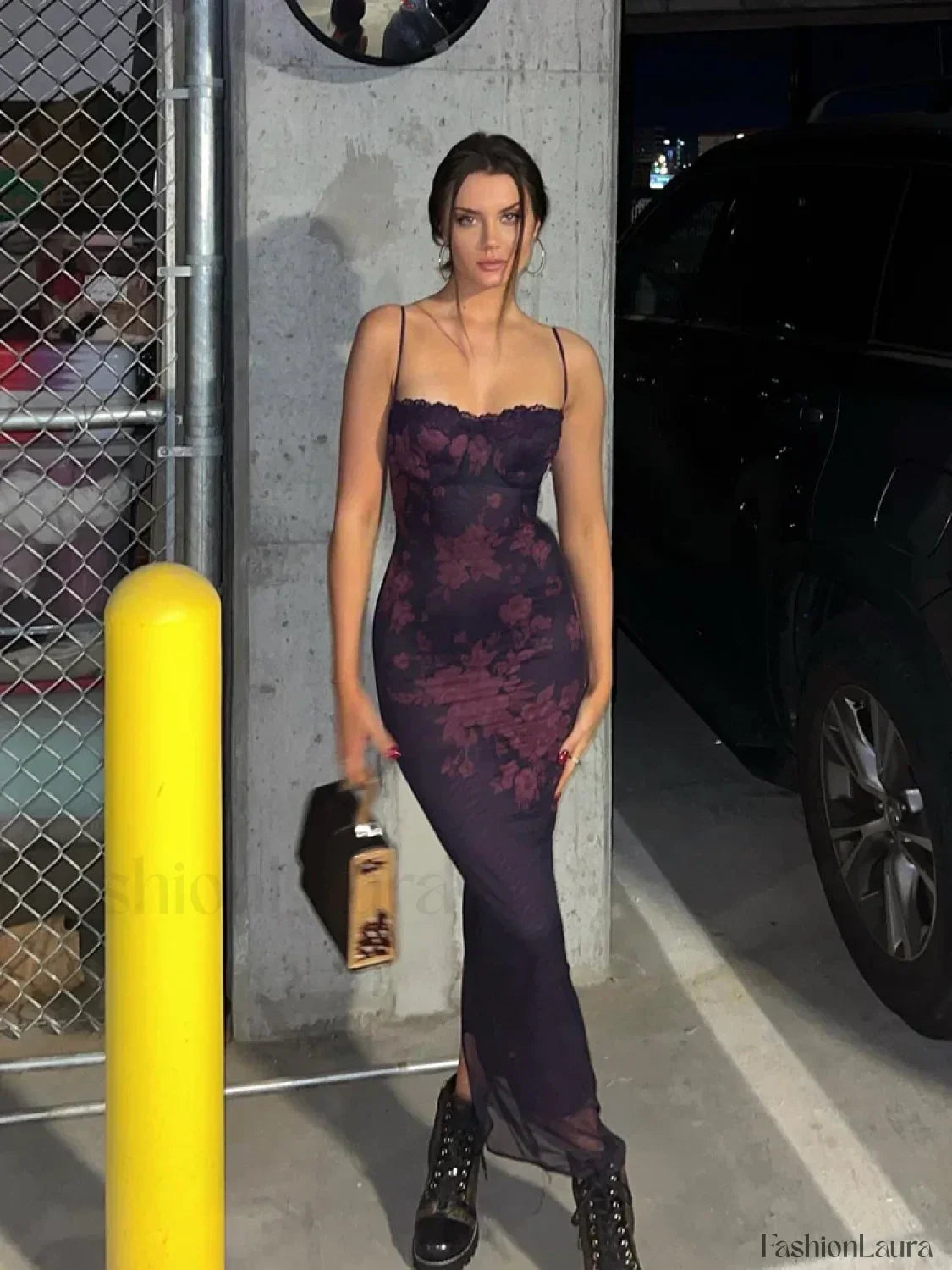 Floral Lace Backless Maxi Dress